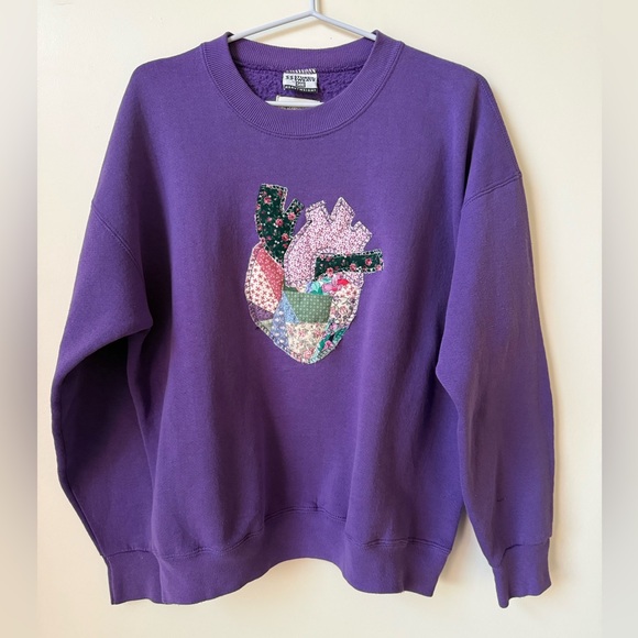 Tops - 27. Upcycled Patchwork ANATOMICAL -purple- Crewneck Handmade Reworked Sweatshirt